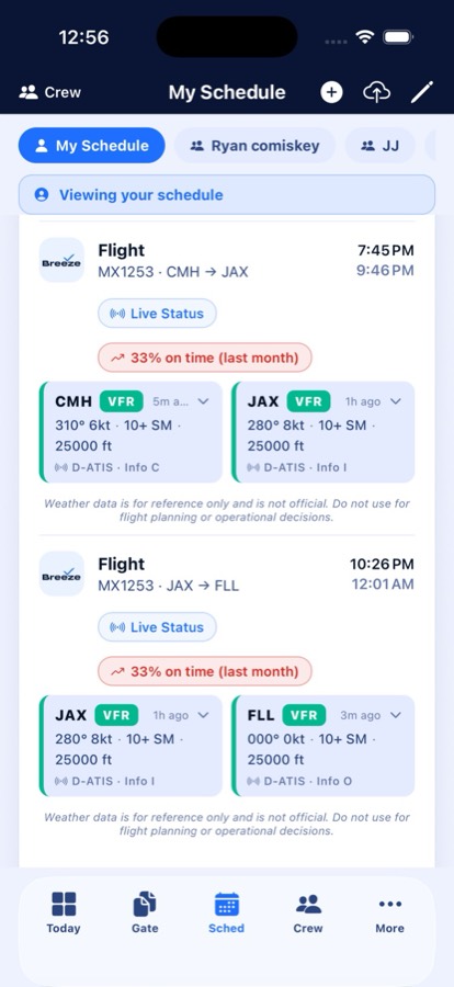 iFlight Pro My Schedule screen